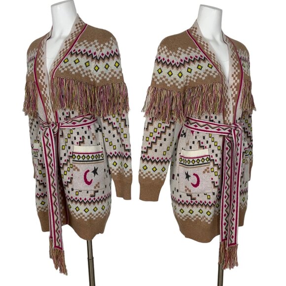 Le Superbe Cream Meditation Cardigan Sweater XS Fringe Wool Cashmere Western - Picture 2 of 12